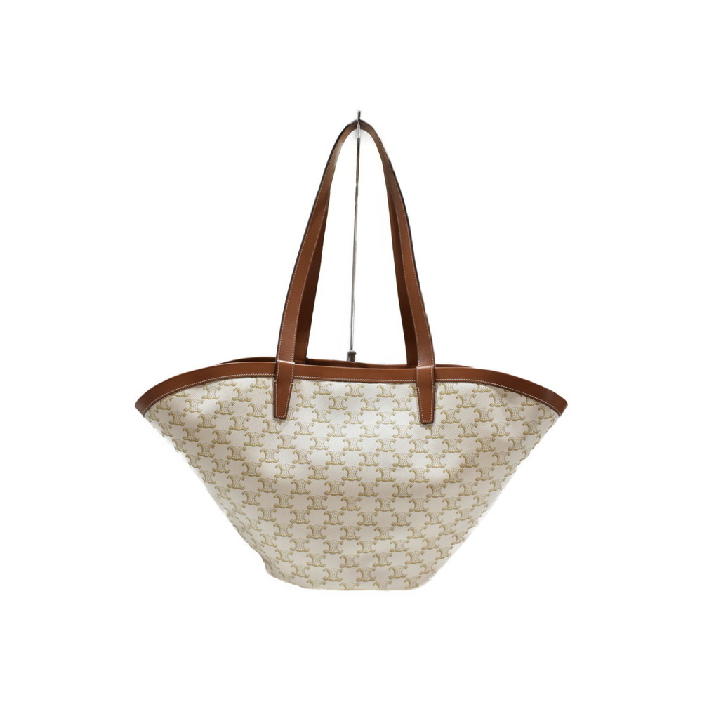 Celine Cuffin Bag Tote Brown Leather Shoulder Triomphe Beige Tan - Picture 1 of 7